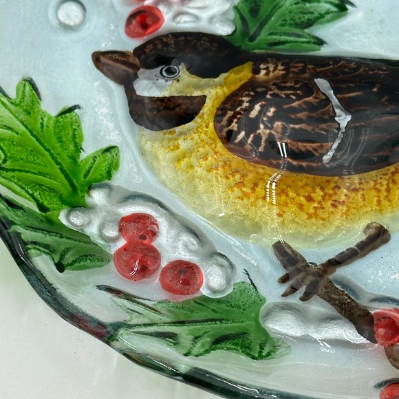 Fused Glass Bird Plate with Holly Berries - Picture 8 of 16